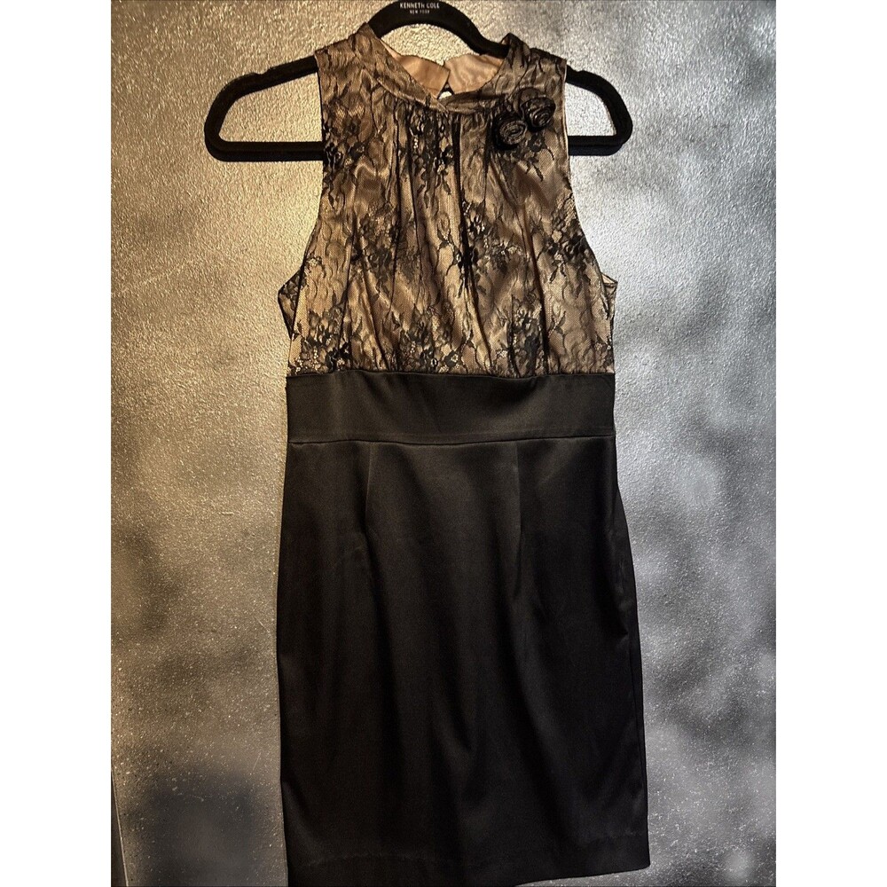 Allen B. by Allen Schwartz Black Floral Lace Halter Sheath Cocktail Dress 8
